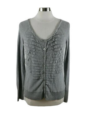 DKNY Jeans Womens Scoop Neck Button Down Gray Cardigan Sweater Small